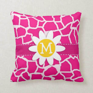 Cute Daisy på Bright Rosa Giraffe Animal Print Kudde