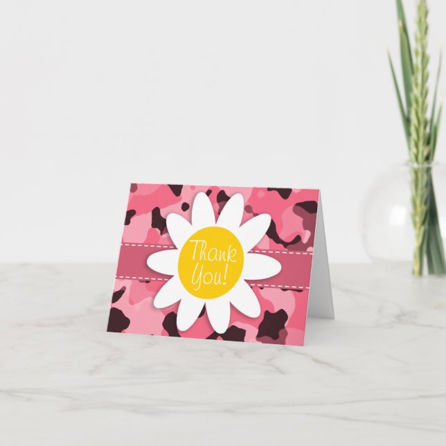 Cute Daisy på Brink Rosa Camo; Camouflage Tack Kort (Framsida)