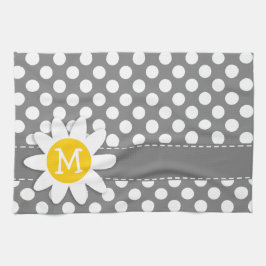 Cute Daisy på Mörk Grått Polka dots Kökshandduk