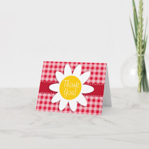 Cute Daisy på Retro Scarlet Red Gingham Mönster Tack Kort