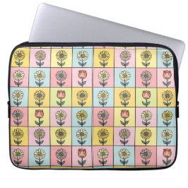 Cute daisy Red Pink Aqua Blue Flowers pattern Birt Laptop Fodral
