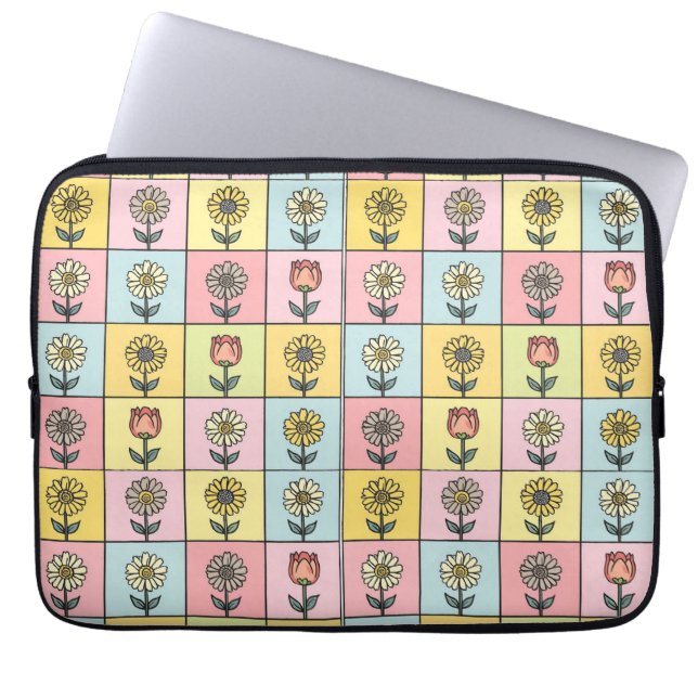 Cute daisy Red Pink Aqua Blue Flowers pattern Birt Laptop Fodral (Framsidan)