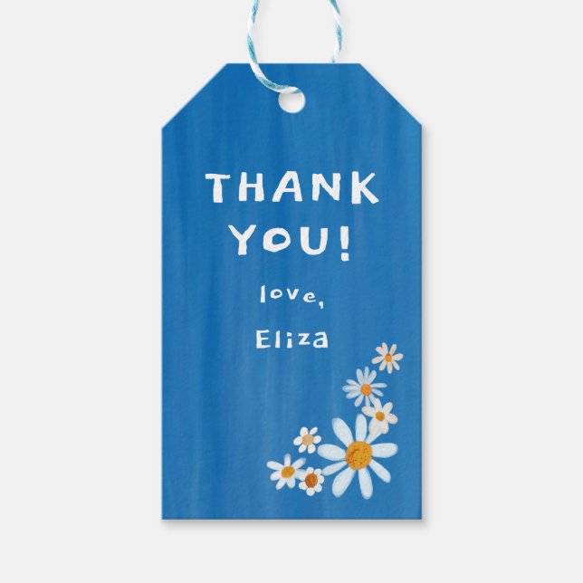 Cute Daisys Gouache Anpassningsbar Baby Shower TAC Presentetikett (Framsidan)
