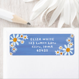 Cute Daisys Gouache Anpassningsbar Blue Returadres Returadress Etikett