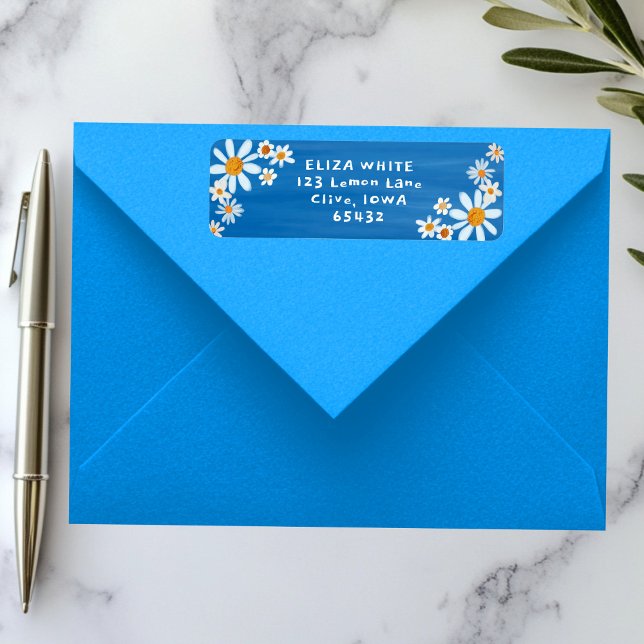 Cute Daisys Gouache Anpassningsbar Blue Returadres Returadress Etikett (Cute Daisies Gouache Custom Blue Return Address Label Sticker
)