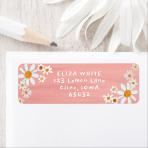 Cute Daisys Gouache Anpassningsbar Rosa Returadres Returadress Etikett