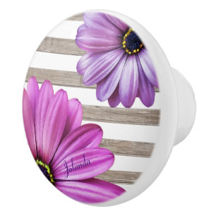Cute Daisys Wood White Rand Add Namn Knopp