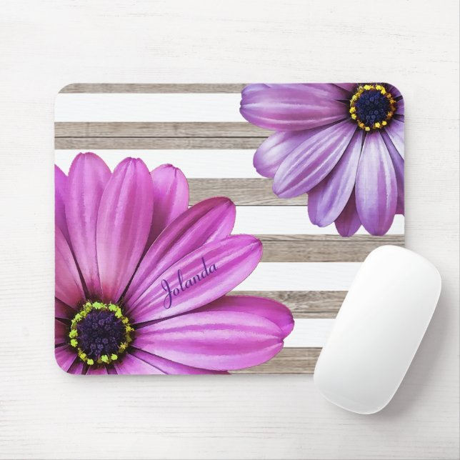Cute Daisys Wood White Rand Add Namn Musmatta (Med mus)