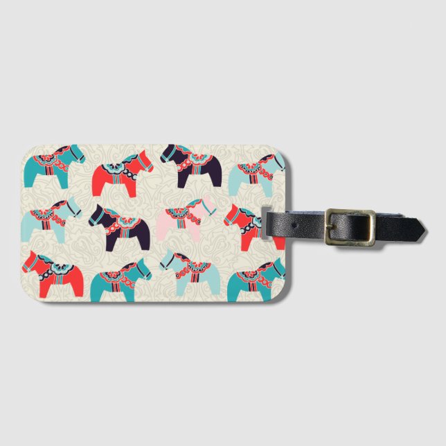 Cute Dala Horses Luggage-etikett Bagagebricka (Framsida horisontal)