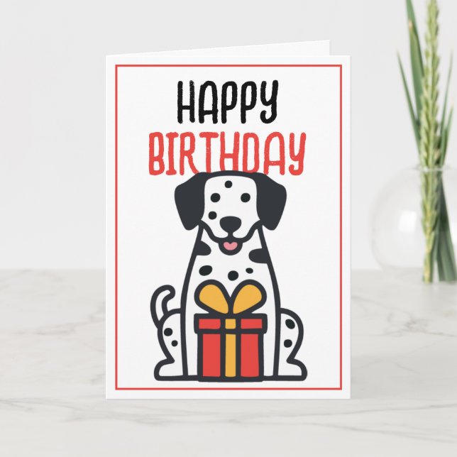Cute Dalmatian Hund med Gift Box Birthday Kort (Framsida)