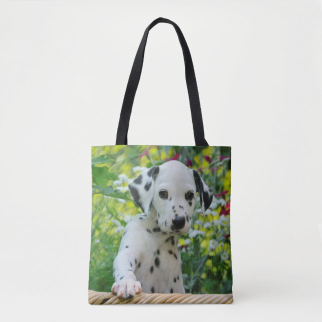 Cute Dalmatian Hund Puppy Porträtt Photo - Tygkasse (Framsida)