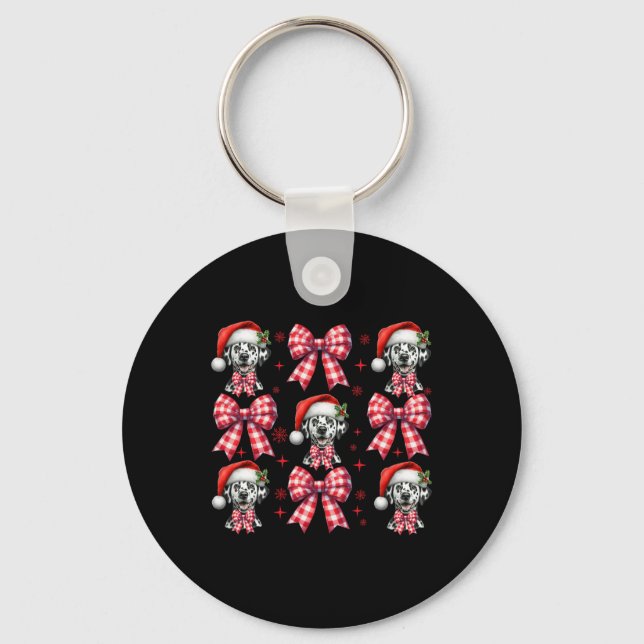 Cute Dalmatian Hund Red Play Coquette Bow Christma Nyckelring (Framsida)