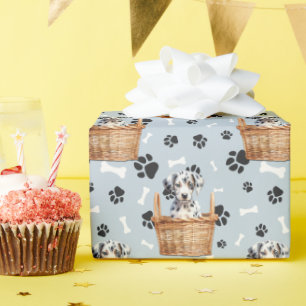 Cute Dalmatian Puppy i Basket Paw Skriv ut Presentpapper