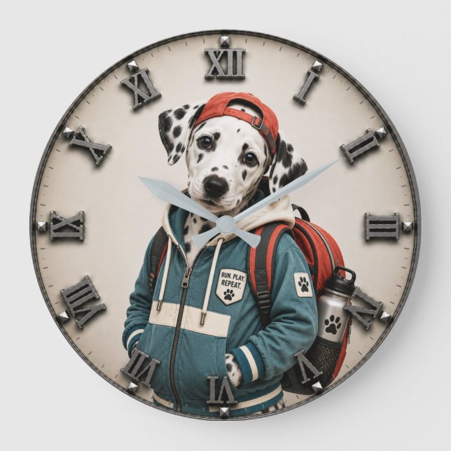 Cute Dalmatian Puppy Stor Klocka (Framsida)