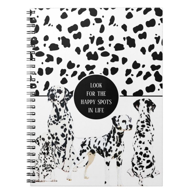 Cute Dalmatians Black & White Lycklig Spots Anteckningsbok (Framsidan)