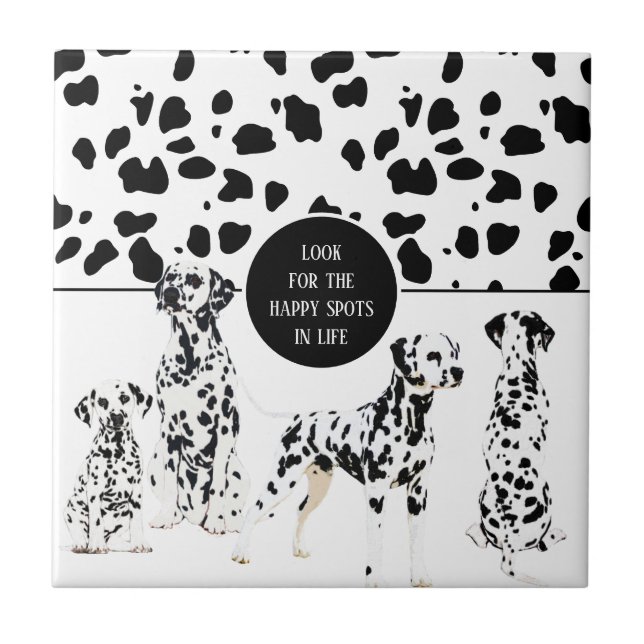 Cute Dalmatians Black & White Lycklig Spots Kakelplatta (Framsidan)