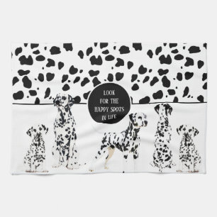 Cute Dalmatians Black & White Lycklig Spots Kökshandduk