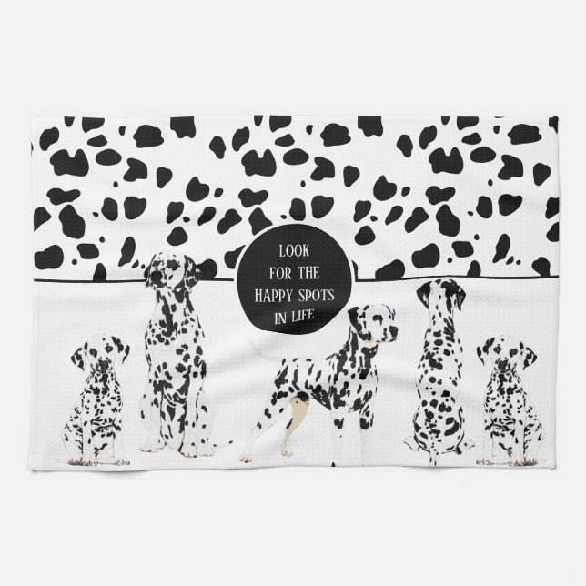 Cute Dalmatians Black & White Lycklig Spots Kökshandduk (Horisontell)