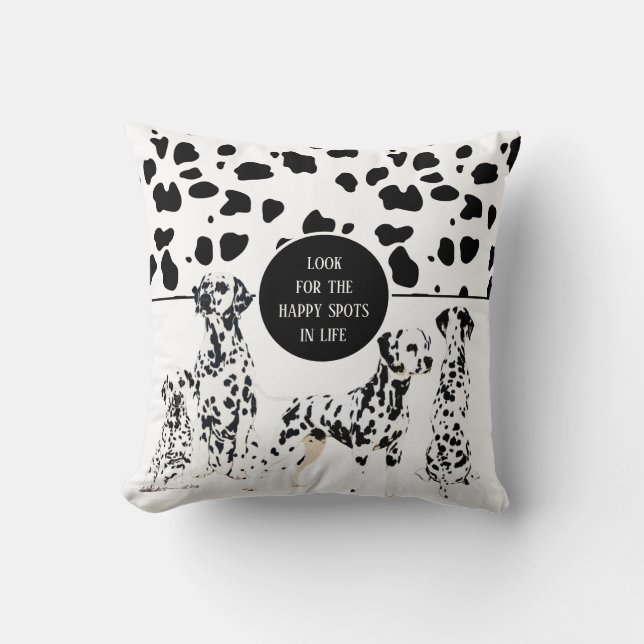 Cute Dalmatians Black & White Lycklig Spots Kudde (Framsida)
