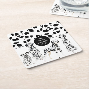 Cute Dalmatians Black & White Lycklig Spots Underlägg Papper Kvadrat