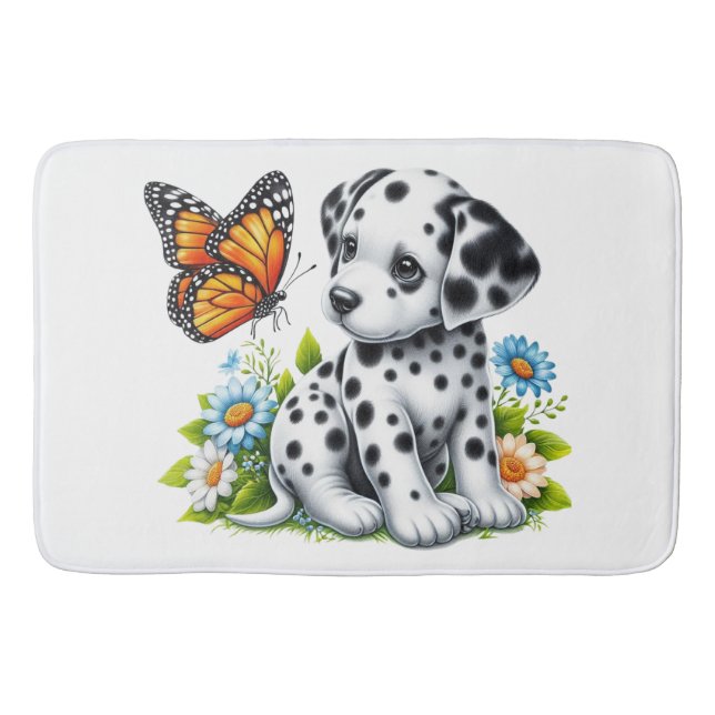 Cute Dalmatien/Butterfly-vänner Badrumsmatta (Framsidan)
