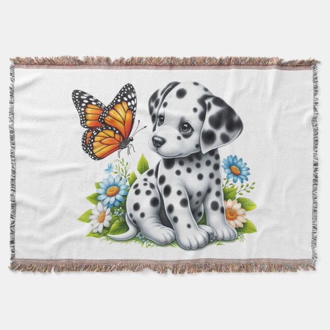 Cute Dalmatien/Butterfly-vänner Filt (Framsidan)
