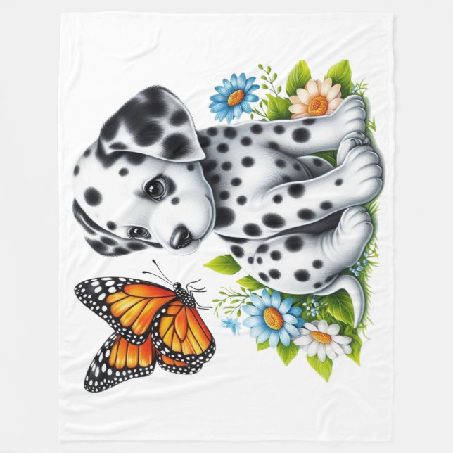 Cute Dalmatien/Butterfly-vänner Fleecefilt (Framsidan)