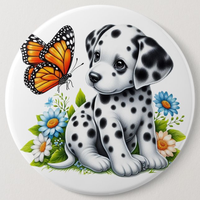 Cute Dalmatien/Butterfly-vänner Knapp (Framsida)