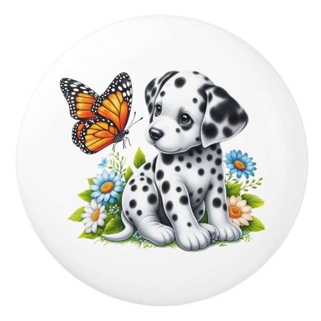 Cute Dalmatien/Butterfly-vänner Knopp (Framsidan)