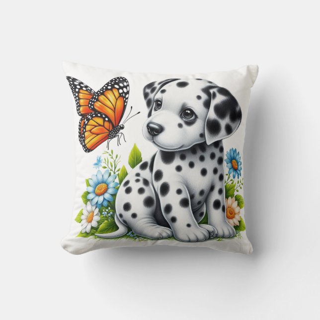 Cute Dalmatien/Butterfly-vänner Kudde (Framsida)