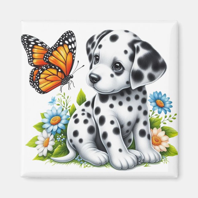 Cute Dalmatien/Butterfly-vänner Magnet (Framsidan)