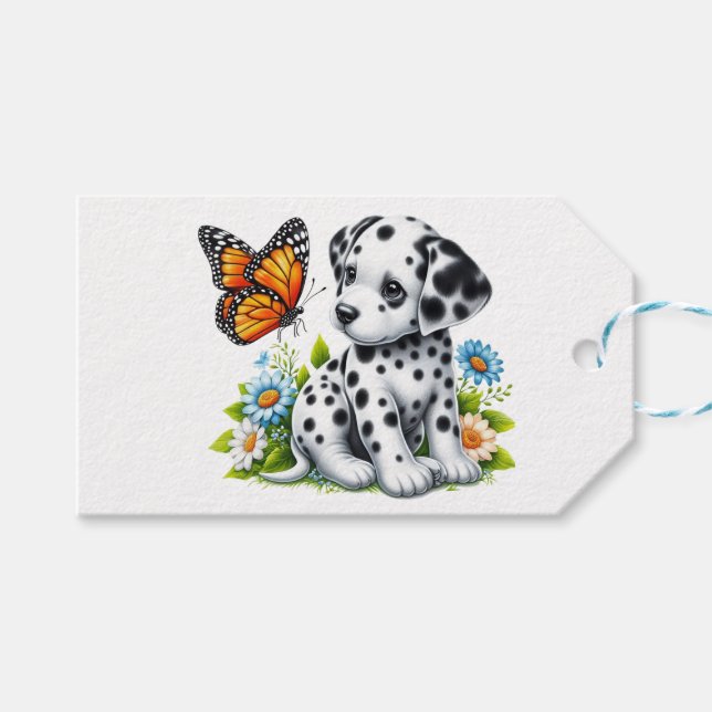 Cute Dalmatien/Butterfly-vänner Presentetikett (Framsidan (Horisontell))