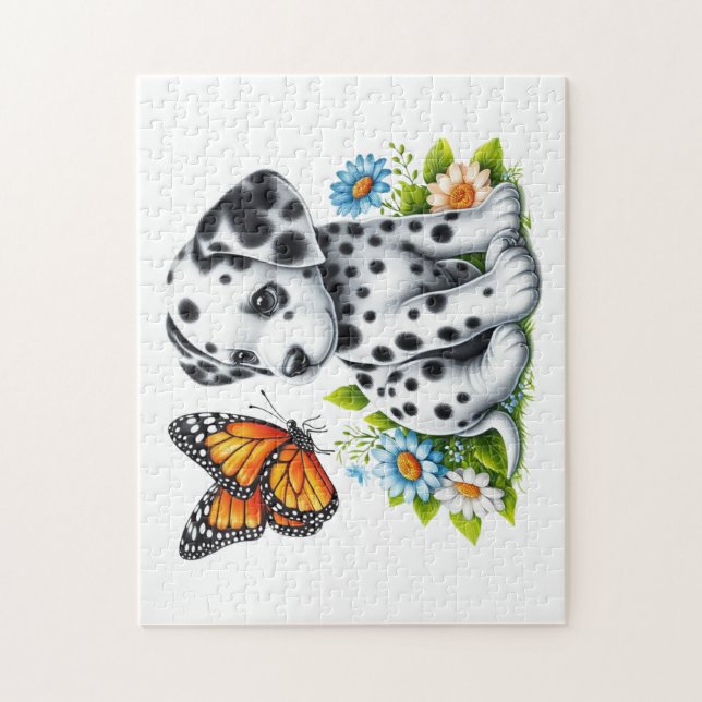 Cute Dalmatien/Butterfly-vänner Pussel (Vertikal)