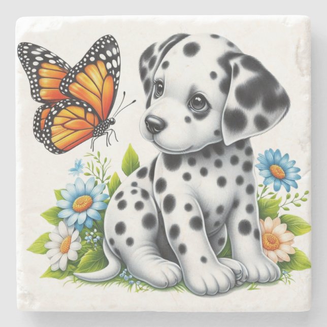 Cute Dalmatien/Butterfly-vänner Stenunderlägg (Framsidan)