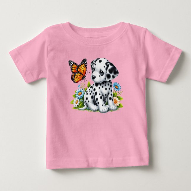 Cute Dalmatien/Butterfly-vänner T Shirt (Framsida)