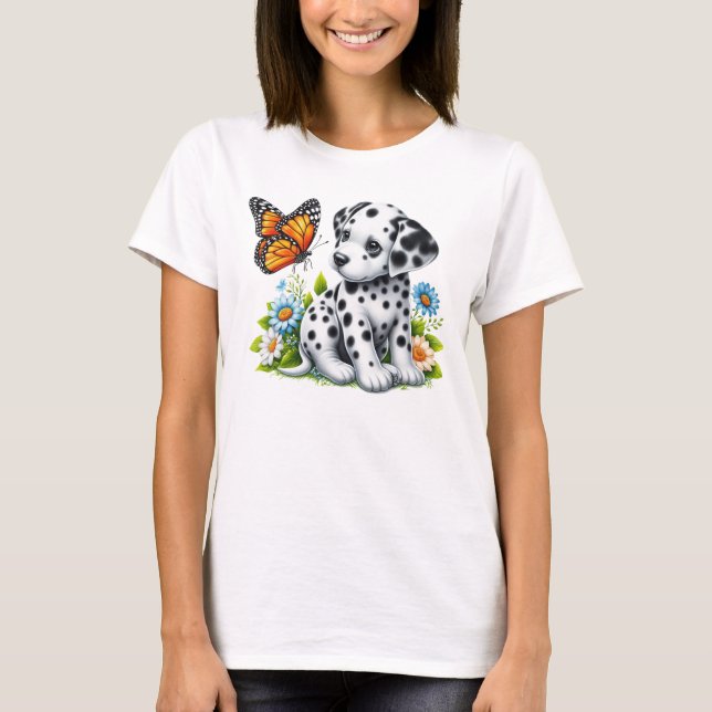 Cute Dalmatien/Butterfly-vänner T Shirt (Framsida)
