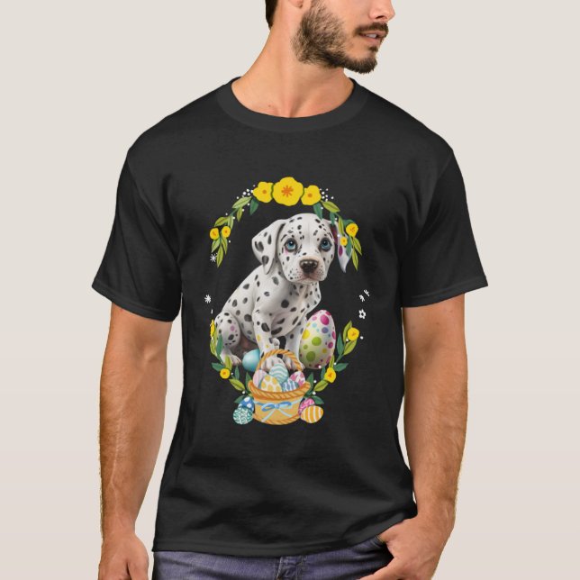 Cute Dalmatien Hund Dalformation Puppy Blommigt På T Shirt (Framsida)