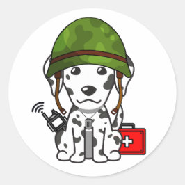 Cute Dalmatien Hund Wearing Army helmet Runt Klistermärke