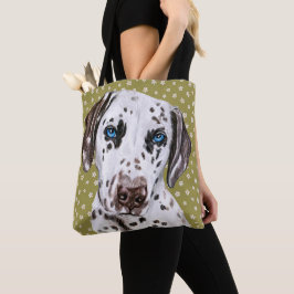 Cute Dalmatien med Grönt Vit blomma Mönster Tygkasse