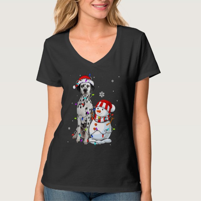 Cute Dalmatien Santa Hat-julljus Julafton T Shirt (Framsida)
