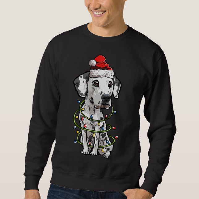 Cute Dalmatien Santa Julgran Ljus Julafton Lång Ärmad Tröja (Framsida)