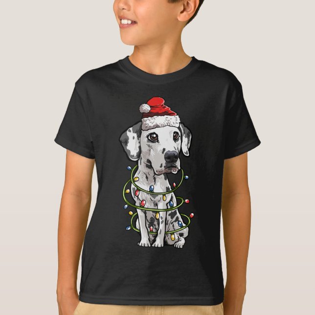 Cute Dalmatien Santa Julgran Ljus Julafton T Shirt (Framsida)