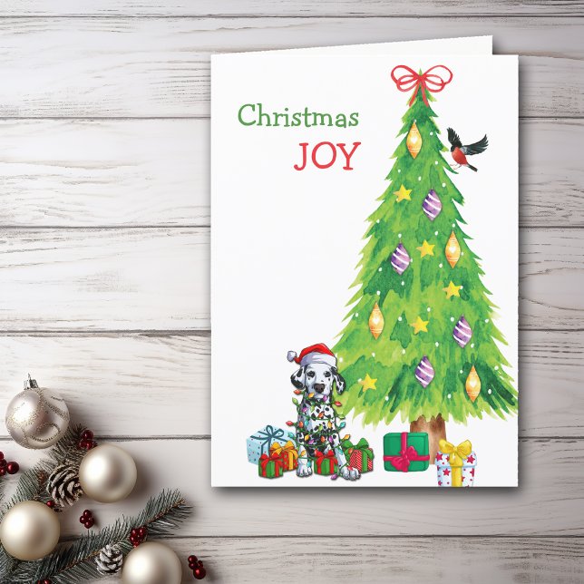 Cute Dalmatien Santa Puppy och Träd jul Helgkort (Skapare uppladdad)