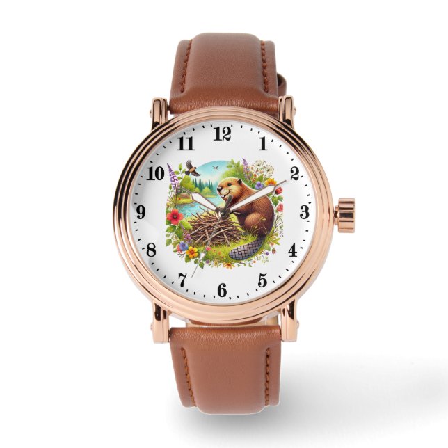 Cute dam animala bäver älskare armbandsur (Framsida)
