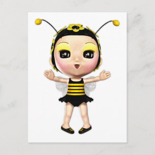 Cute Dam Bumblebee Fairy Doll 2 Vykort