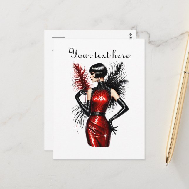 Cute dam lägger till text vykort (Fram/Back In Situ)