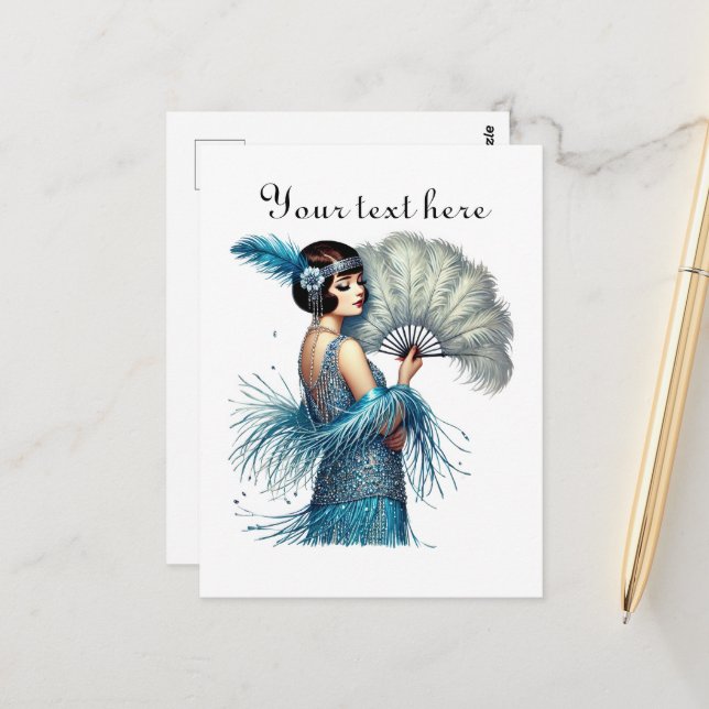 Cute dam lägger till text vykort (Fram/Back In Situ)