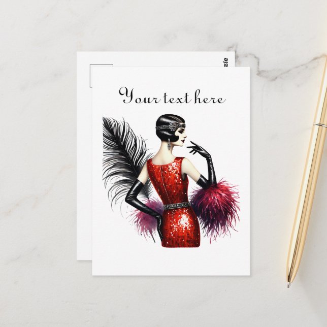 Cute dam lägger till text vykort (Fram/Back In Situ)