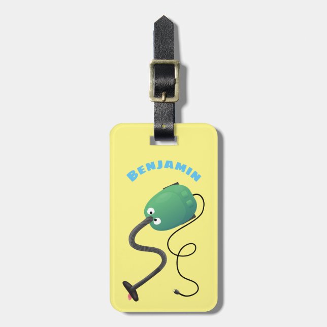 Cute dammsugare tecknad humor bagagebricka (Vertikal Framsida)