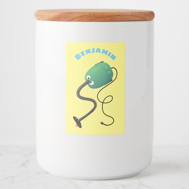 Cute dammsugare tecknad humor mat etikett (Framsida)